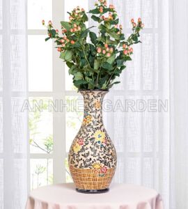 Bình Gốm Tỳ Bà | Họa Tiết Hoa Cúc Nhí Nền Trắng
